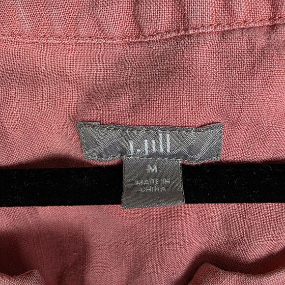 J Jill Women’s Size Medium Tunic Length Linen Blouse Coral Coastal V-neck - Picture 3 of 6